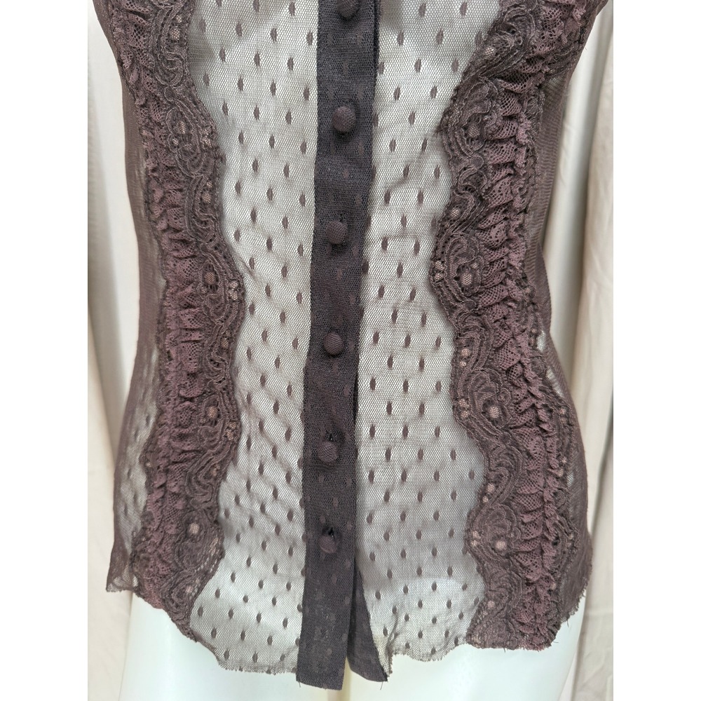 Express Vintage Y2K Brown Sheer Lace Mesh Button Front Top Size M - Picture 4 of 7